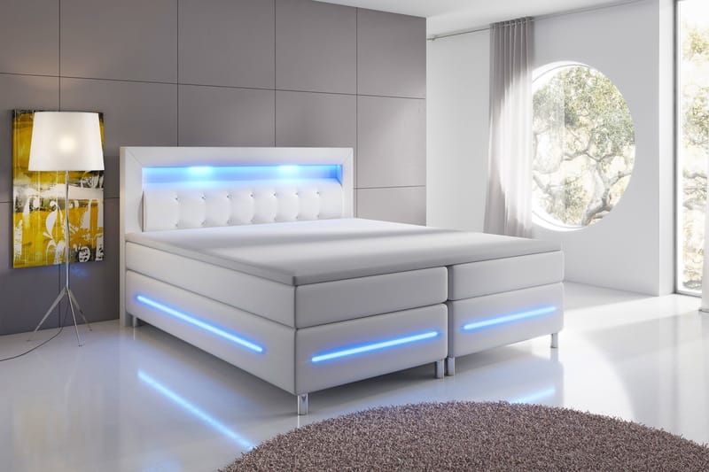 Modena Lyx Sengepakke 180x200 LED-belysning - Hvit - Komplett sengepakke - Kontinentalsenger