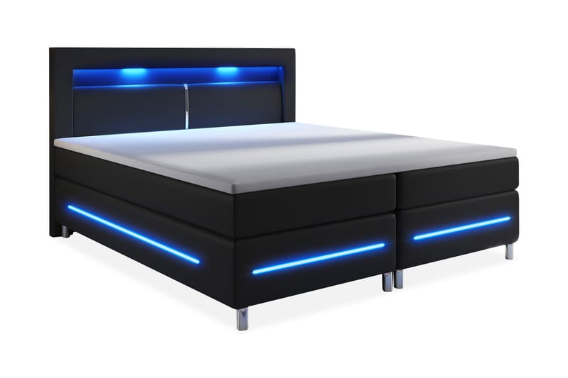 Modena Lyx Sengepakke 180x200 LED-belysning - Svart - Komplett sengepakke - Kontinentalsenger