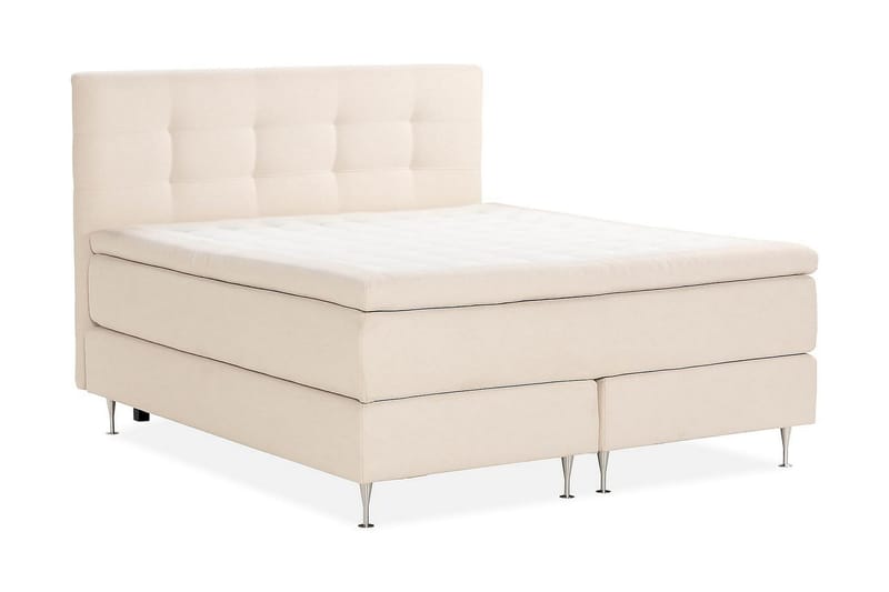 Oslo Luksus Komplett Seng Pakke Kontinentalseng 180x200 cm med Knapper trukket sengegavl - Beige - Møbler - Senger - Kontinentalsenger