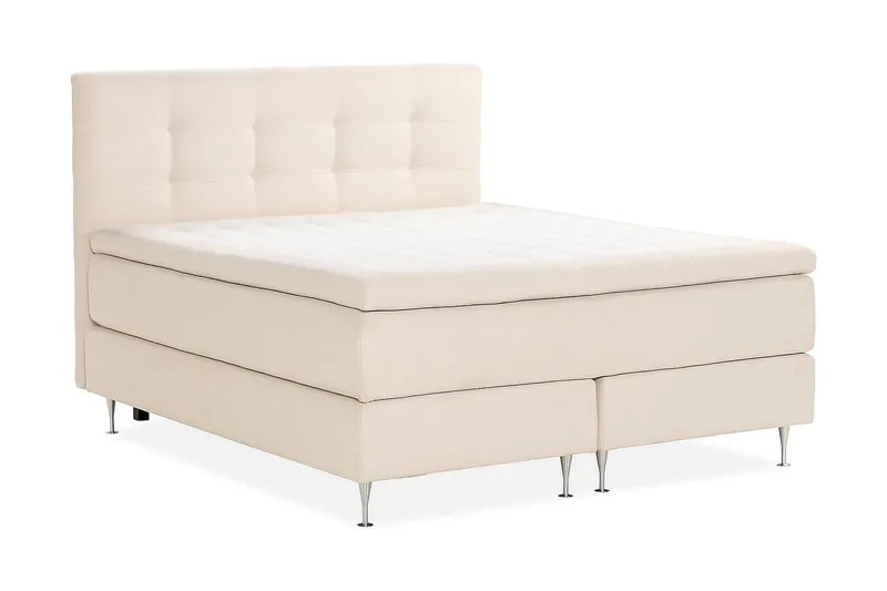 Oslo Luksus Komplett Seng Pakke Kontinentalseng 180x200 cm med Knapper trukket sengegavl - Beige - Møbler - Senger - Kontinentalsenger