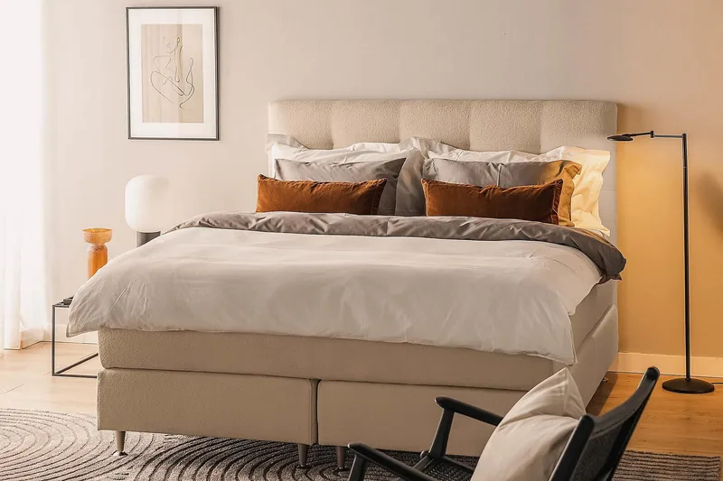 Oslo Lyx Kontinentalseng Boucle 160x200 - Beige - Møbler - Senger - Kontinentalsenger