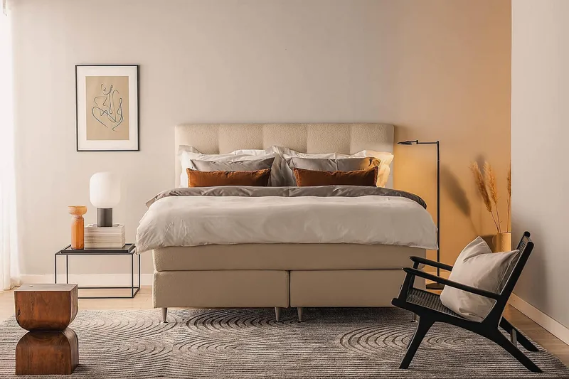 Oslo Lyx Kontinentalseng Boucle 160x200 - Beige - Møbler - Senger - Kontinentalsenger