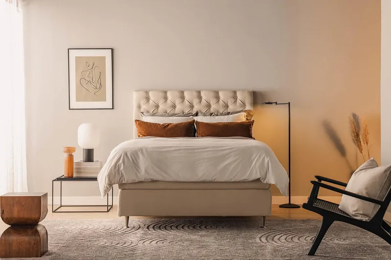 Oslo Lyx Sengepakke Boucle 140x200 Dypheftende Gavl - Beige - Møbler - Senger - Kontinentalsenger