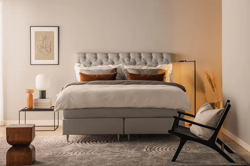 Oslo Lyx Sengepakke Boucle 160x200 Dypheftende Gavl - Grå - Møbler - Senger - Kontinentalsenger