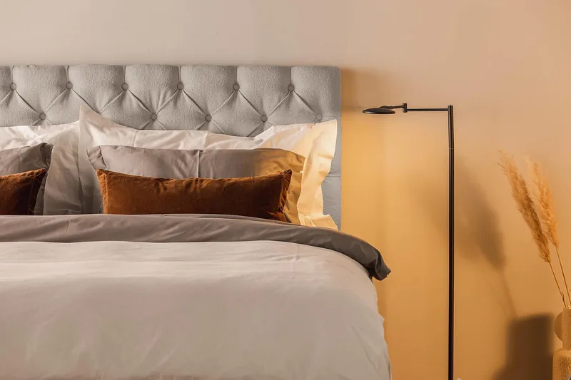 Oslo Lyx Sengepakke Boucle 160x200 Dypheftende Gavl - Grå - Møbler - Senger - Kontinentalsenger