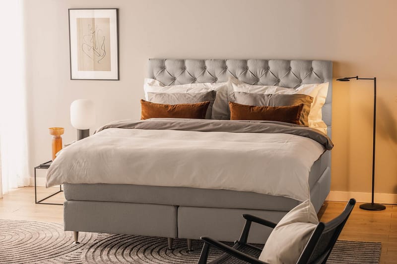 Oslo Lyx Sengepakke Boucle 180x200 Dypheftende Gavl - Grå - Møbler - Senger - Kontinentalsenger