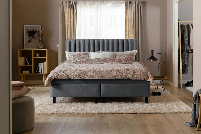 Princess Kontinentalseng 140x200cm - Mørkegrå/Fløyel - Møbler - Senger - Kontinentalsenger