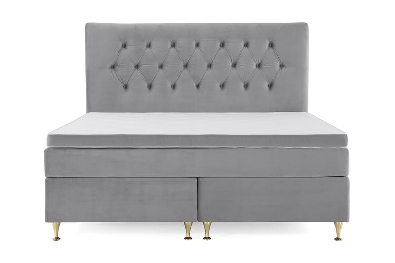Royal Velvet Komplett Sengepakke 160x200 cm - Lysegrå Fløyel/Lave Gullben - Møbler - Senger - Kontinentalsenger
