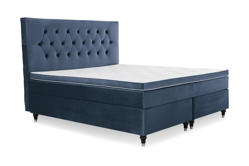 Royal Velvet Komplett Sengepakke 160x200 cm - Mørkeblå Fløyel/Dreide Ben - Møbler - Senger - Komplett sengepakke