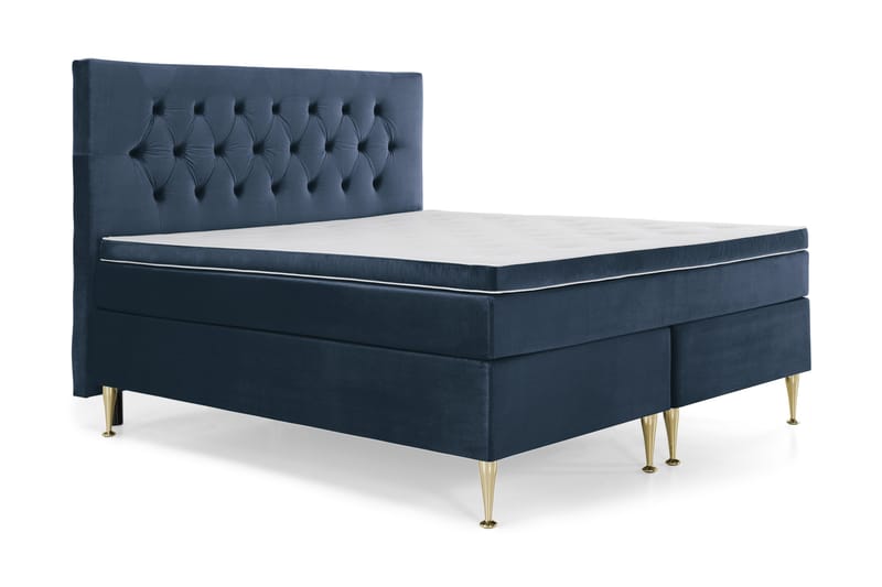 Royal Velvet Komplett Sengepakke 160x200 cm - Mørkeblå Fløyel/Høye Gullben - Møbler - Senger - Kontinentalsenger