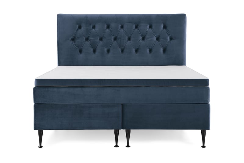 Royal Velvet Komplett Sengepakke 160x200 cm - Mørkeblå Fløyel/Høye Svarte Ben - Møbler - Senger - Komplett sengepakke