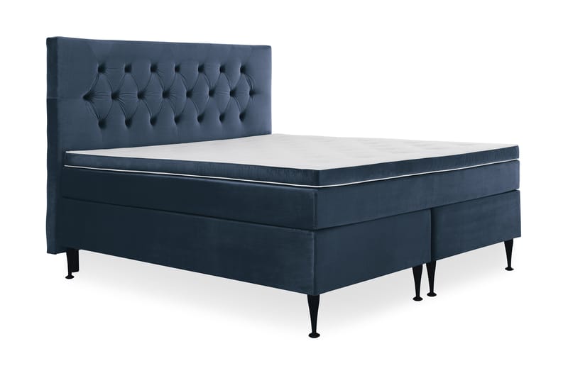 Royal Velvet Komplett Sengepakke 160x200 cm - Mørkeblå Fløyel/Høye Svarte Ben - Møbler - Senger - Komplett sengepakke