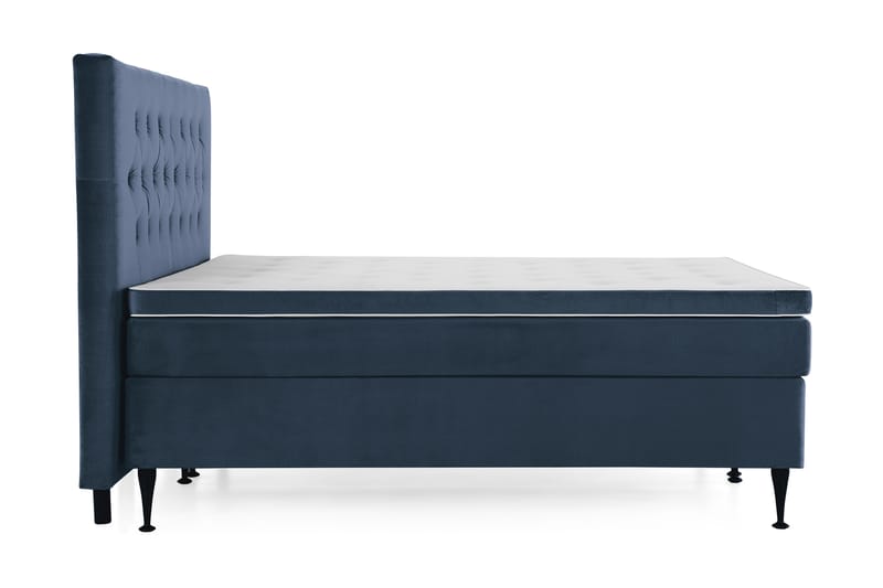 Royal Velvet Komplett Sengepakke 160x200 cm - Mørkeblå Fløyel/Høye Svarte Ben - Møbler - Senger - Komplett sengepakke