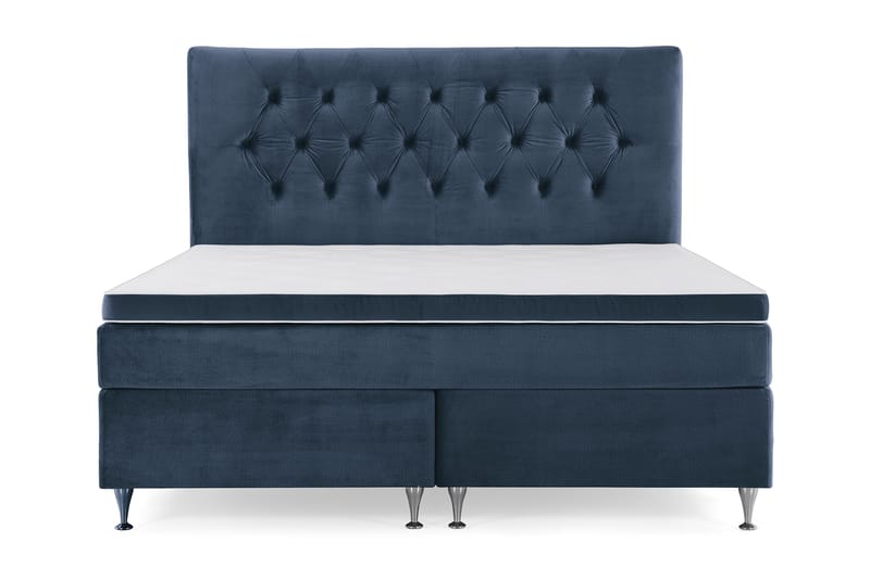 Royal Velvet Komplett Sengepakke 160x200 cm - Mørkeblå Fløyel/Lave Sølvben - Møbler - Senger - Kontinentalsenger