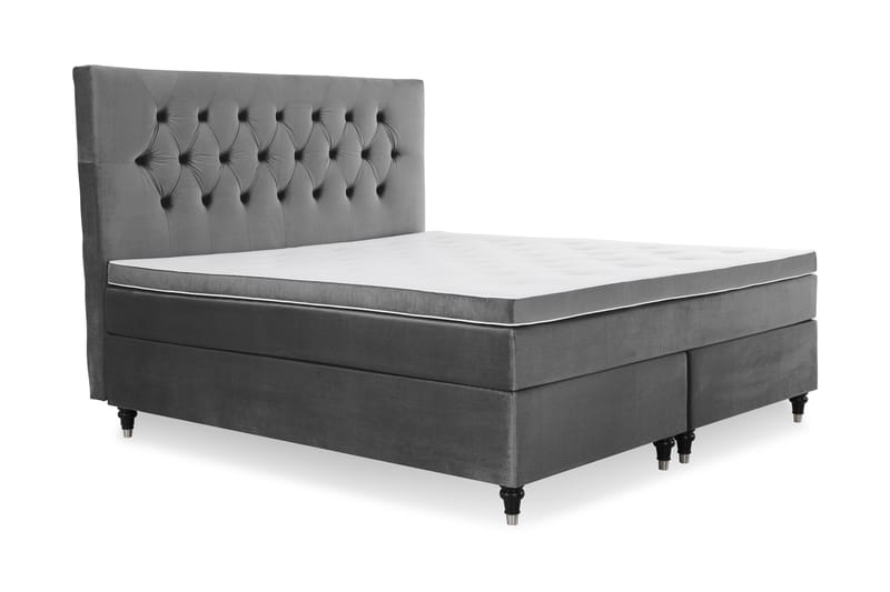 Royal Velvet Komplett Sengepakke 160x200 cm - Mørkegrå Fløyel/Dreide Ben - Møbler - Senger - Kontinentalsenger