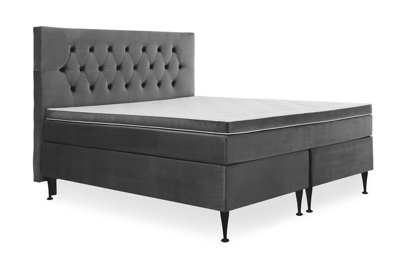 Royal Velvet Komplett Sengepakke 160x200 cm - Mørkegrå Fløyel/Høye Svarte Ben - Møbler - Senger - Kontinentalsenger
