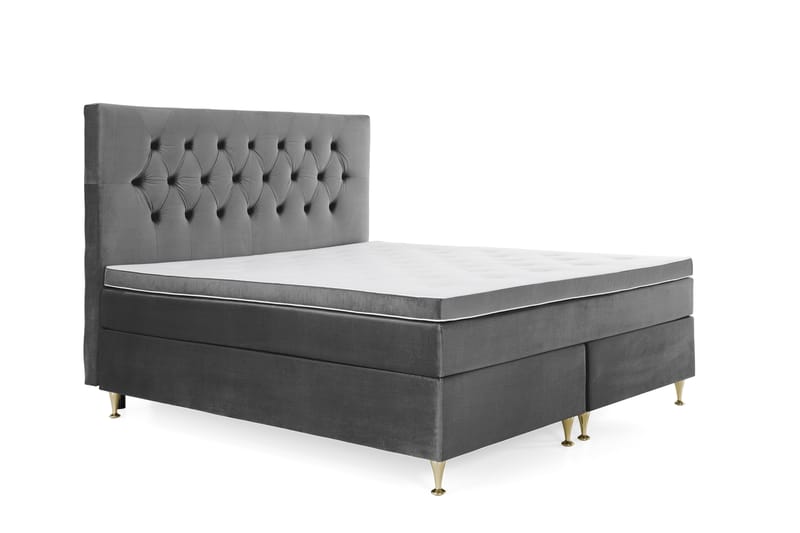 Royal Velvet Komplett Sengepakke 160x200 cm - Mørkegrå Fløyel/Lave Gullben - Møbler - Senger - Kontinentalsenger