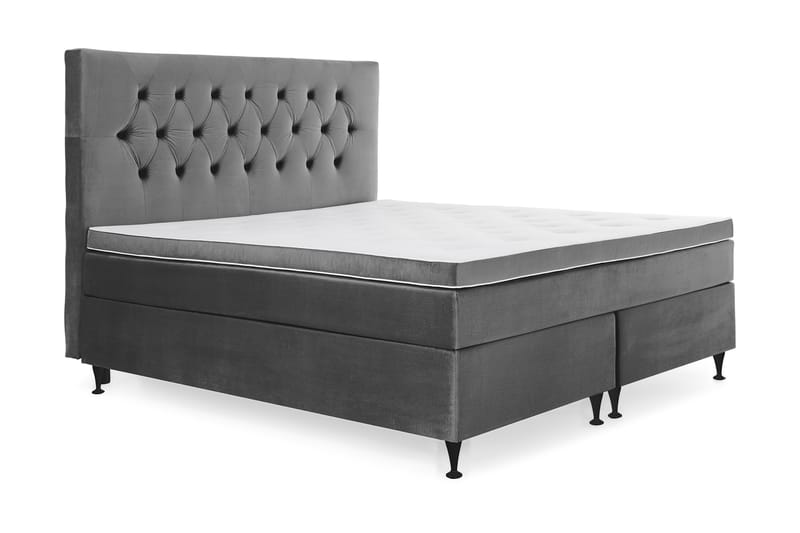 Royal Velvet Komplett Sengepakke 160x200 cm - Mørkegrå Fløyel/Lave Svarte Ben - Møbler - Senger - Komplett sengepakke