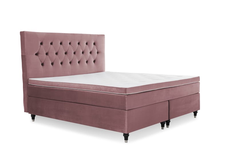 Royal Velvet Komplett Sengepakke 160x200 cm - Rosa Fløyel/Dreide Ben - Møbler - Senger - Kontinentalsenger