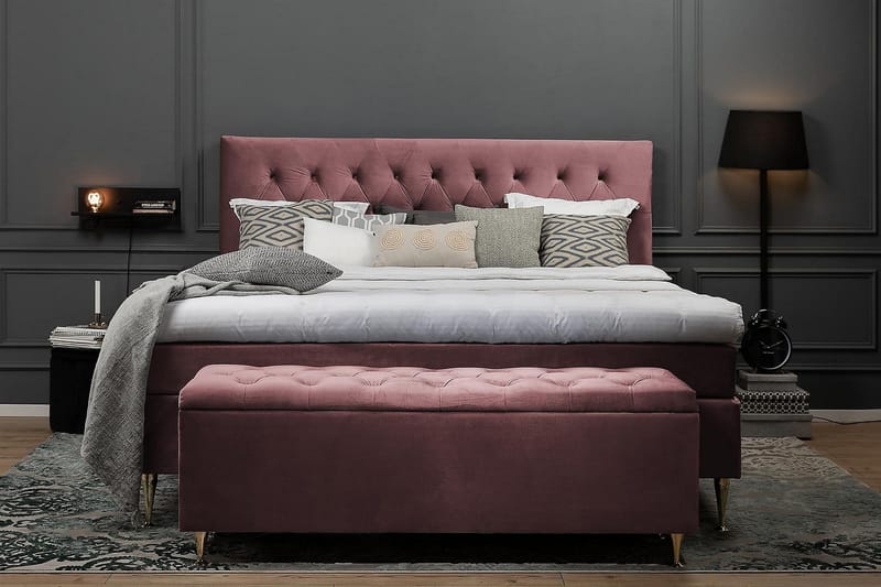 Royal Velvet Komplett Sengepakke 160x200 cm - Rosa Fløyel/Høye Sølvben - Møbler - Senger - Kontinentalsenger