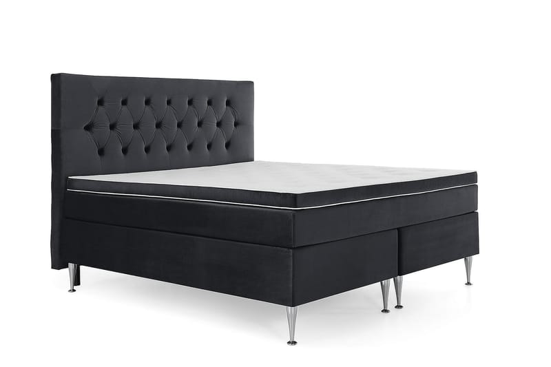 Royal Velvet Komplett Sengepakke 160x200 cm - Svart Fløyel/Høye Sølvben - Møbler - Senger - Kontinentalsenger