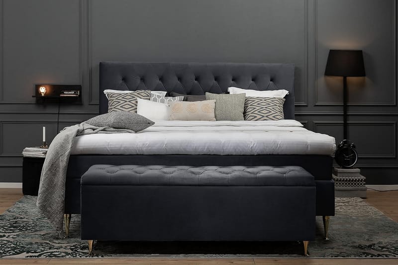 Royal Velvet Komplett Sengepakke 160x200 cm - Svart Fløyel/Høye Sølvben - Møbler - Senger - Kontinentalsenger