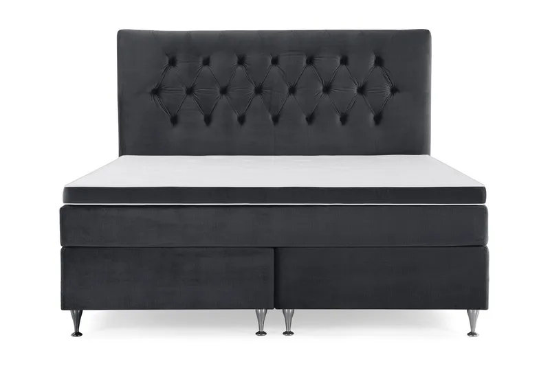 Royal Velvet Komplett Sengepakke 160x200 cm - Svart Fløyel/Lave Sølvben - Møbler - Senger - Kontinentalsenger
