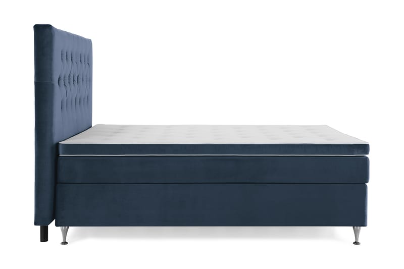 Royal Velvet Komplett Sengepakke 160x200 - Mørkeblå Fløyel/Lave Sølvben - Kontinentalsenger - Dobbeltsenger