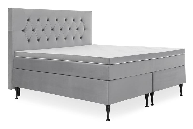 Royal Velvet Komplett Sengepakke 180x200 cm - Lysegrå Fløyel/Høye Svarte Ben - Møbler - Senger - Kontinentalsenger
