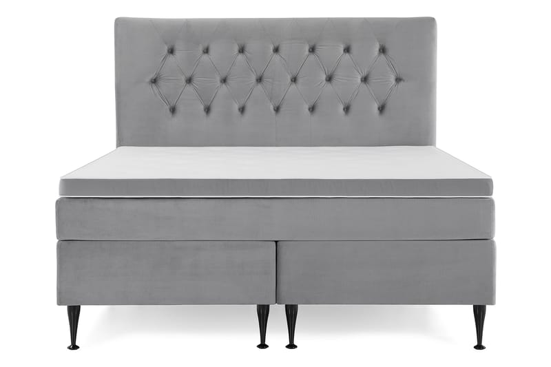 Royal Velvet Komplett Sengepakke 180x200 cm - Lysegrå Fløyel/Høye Svarte Ben - Møbler - Senger - Kontinentalsenger