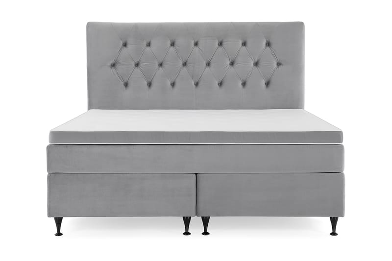 Royal Velvet Komplett Sengepakke 180x200 cm - Lysegrå Fløyel/Svarte Ben Lave Ben - Møbler - Senger - Komplett sengepakke