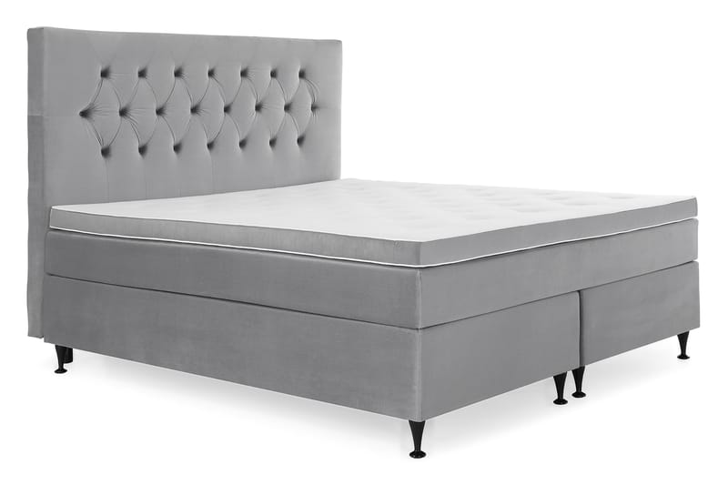 Royal Velvet Komplett Sengepakke 180x200 cm - Lysegrå Fløyel/Svarte Ben Lave Ben - Møbler - Senger - Komplett sengepakke