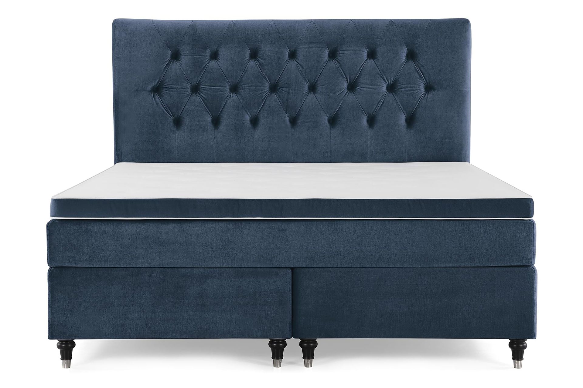 Royal Velvet Komplett Sengepakke 180x200 cm - Mørkeblå Fløyel/Dreide Ben
