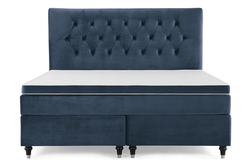 Royal Velvet Komplett Sengepakke 180x200 cm - Mørkeblå Fløyel/Dreide Ben - Møbler - Senger - Komplett sengepakke