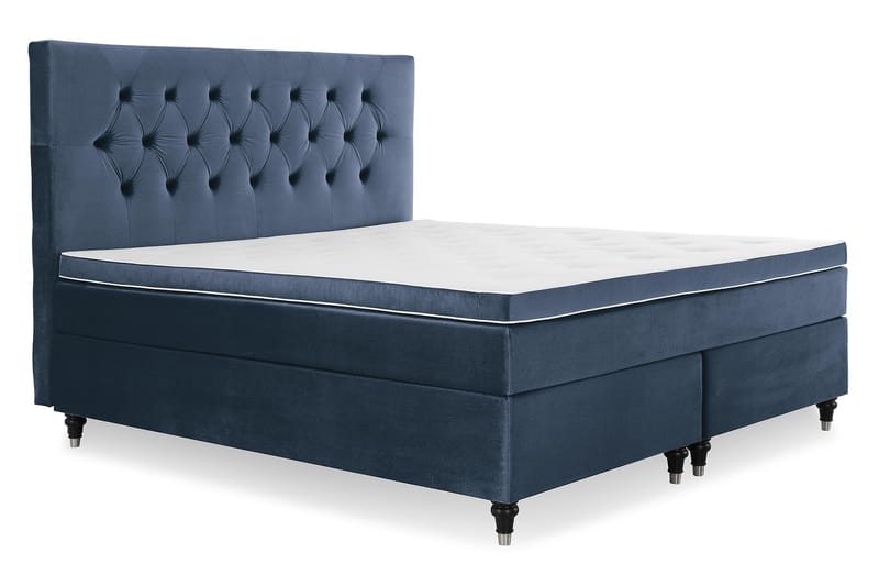 Royal Velvet Komplett Sengepakke 180x200 cm - Mørkeblå Fløyel/Dreide Ben - Møbler - Senger - Komplett sengepakke