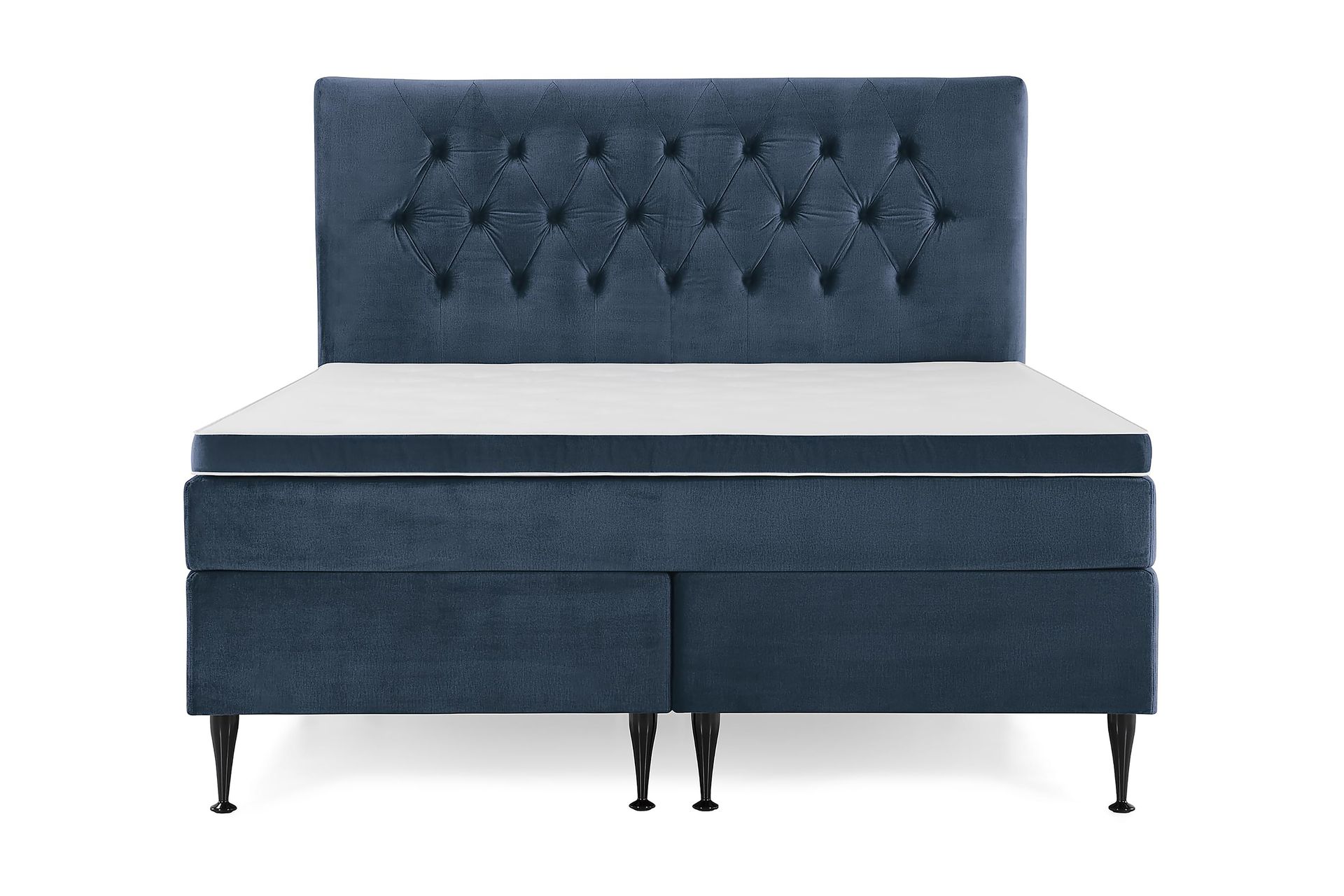 Royal Velvet Komplett Sengepakke 180x200 cm - Mørkeblå Fløyel/Høye Svarte Ben - Møbler - Senger - Komplett sengepakke