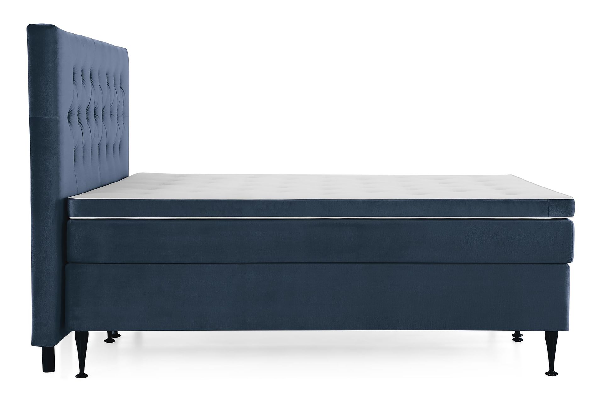 Royal Velvet Komplett Sengepakke 180x200 cm - Mørkeblå Fløyel/Høye Svarte Ben - Møbler - Senger - Komplett sengepakke