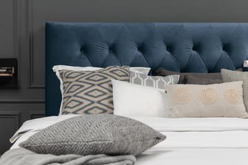 Royal Velvet Komplett Sengepakke 180x200 cm - Mørkeblå Fløyel/Høye Svarte Ben - Møbler - Senger - Komplett sengepakke
