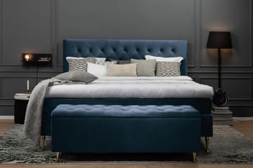 Royal Velvet Komplett Sengepakke 180x200 cm - Mørkeblå Fløyel/Høye Svarte Ben - Møbler - Senger - Komplett sengepakke