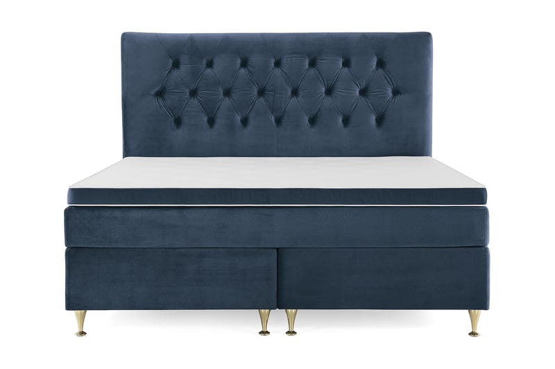 Royal Velvet Komplett Sengepakke 180x200 cm - Mørkeblå Fløyel/Lave Gullben - Møbler - Senger - Komplett sengepakke