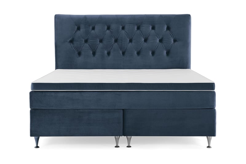 Royal Velvet Komplett Sengepakke 180x200 cm - Mørkeblå Fløyel/Lave Sølvben - Møbler - Senger - Kontinentalsenger