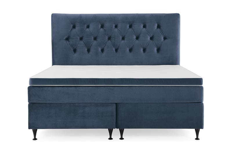 Royal Velvet Komplett Sengepakke 180x200 cm - Mørkeblå Fløyel/Lave Svarte Ben - Møbler - Senger - Komplett sengepakke