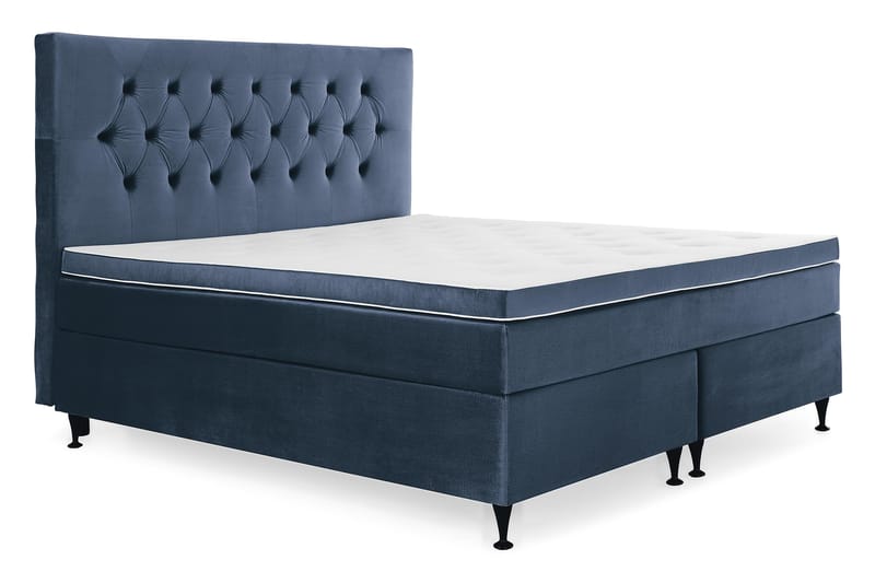 Royal Velvet Komplett Sengepakke 180x200 cm - Mørkeblå Fløyel/Lave Svarte Ben - Møbler - Senger - Komplett sengepakke