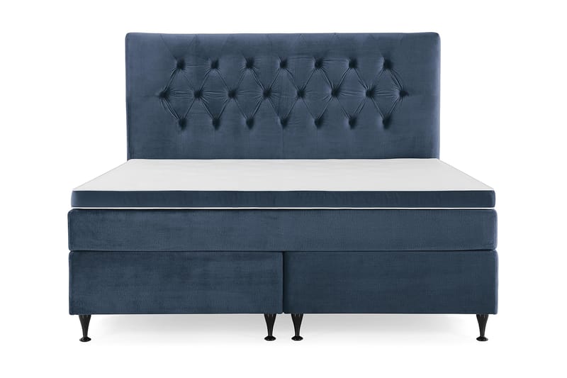 Royal Velvet Komplett Sengepakke 180x200 cm - Mørkeblå Fløyel/Lave Svarte Ben - Møbler - Senger - Kontinentalsenger