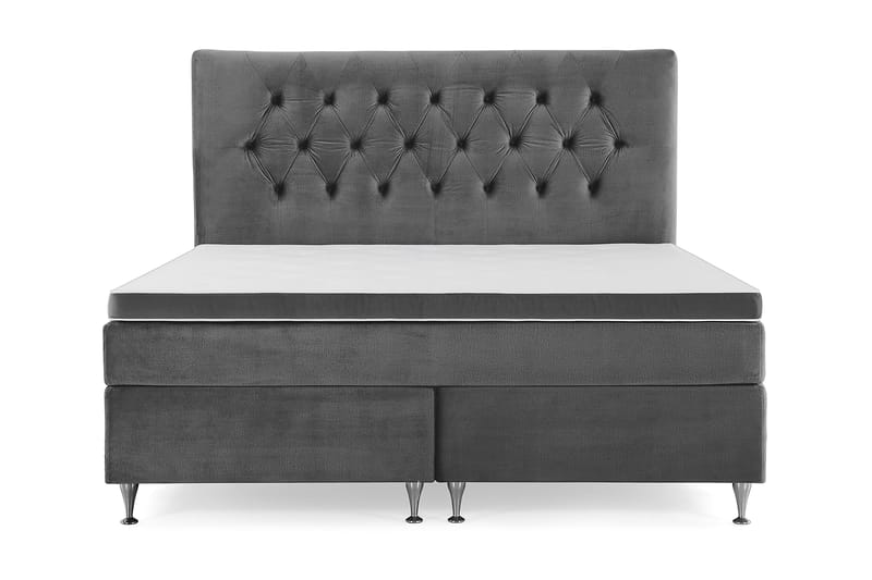 Royal Velvet Komplett Sengepakke 180x200 cm - Mørkegrå Fløyel/Lave Sølvben - Møbler - Senger - Kontinentalsenger