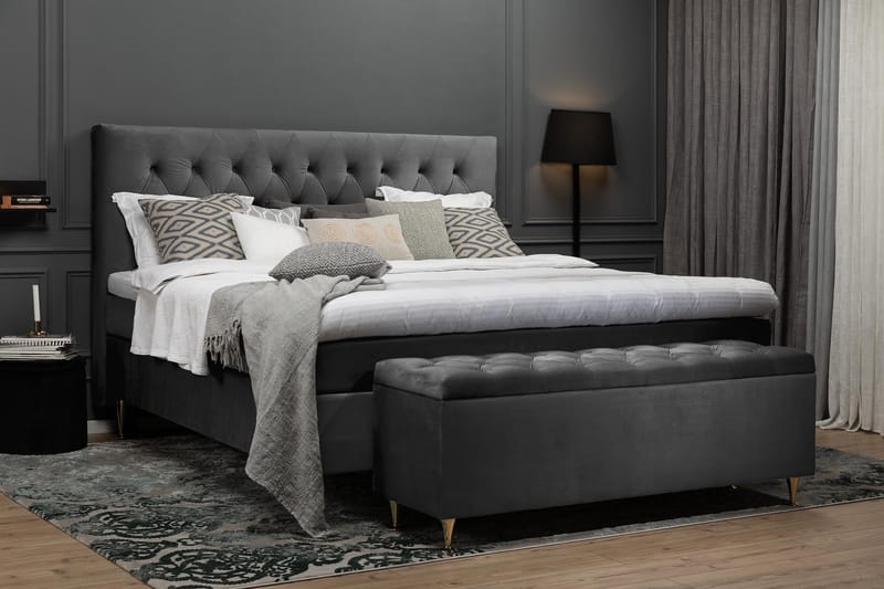 Royal Velvet Komplett Sengepakke 180x200 cm - Mørkegrå Fløyel/Lave Sølvben - Møbler - Senger - Komplett sengepakke