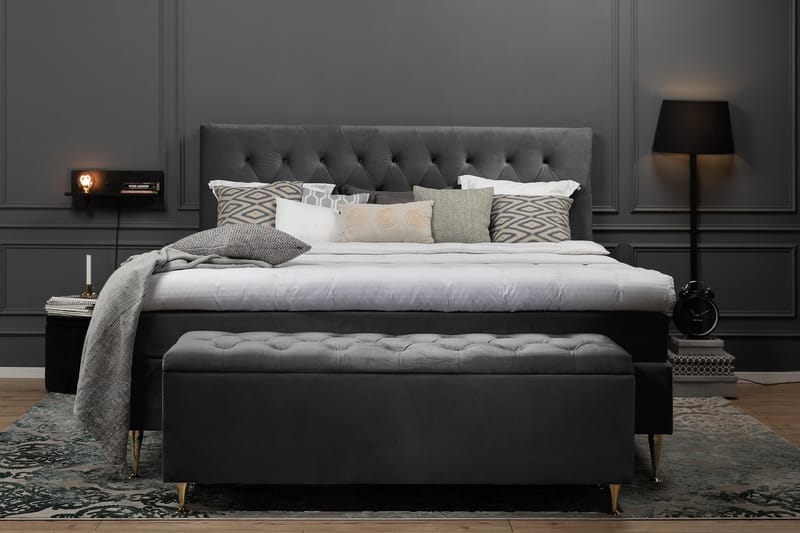 Royal Velvet Komplett Sengepakke 180x200 cm - Mørkegrå Fløyel/Lave Sølvben - Møbler - Senger - Komplett sengepakke