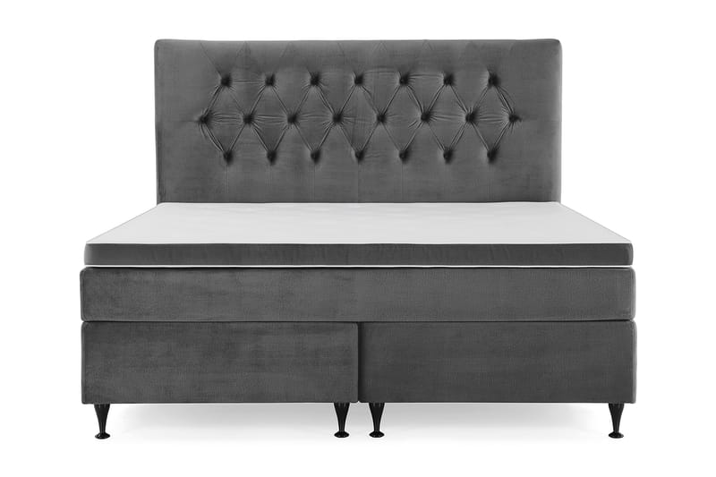 Royal Velvet Komplett Sengepakke 180x200 cm - Mørkegrå Fløyel/Lave Svarte Ben - Møbler - Senger - Komplett sengepakke