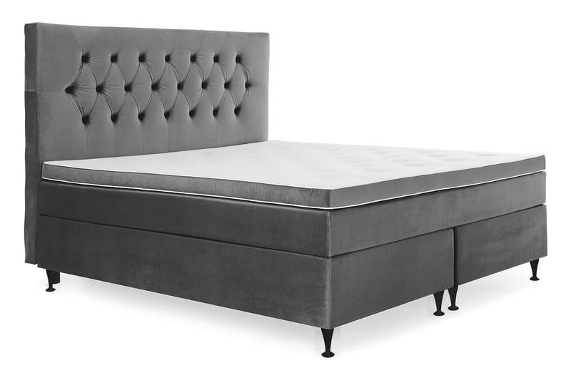 Royal Velvet Komplett Sengepakke 180x200 cm - Mørkegrå Fløyel/Lave Svarte Ben - Møbler - Senger - Komplett sengepakke