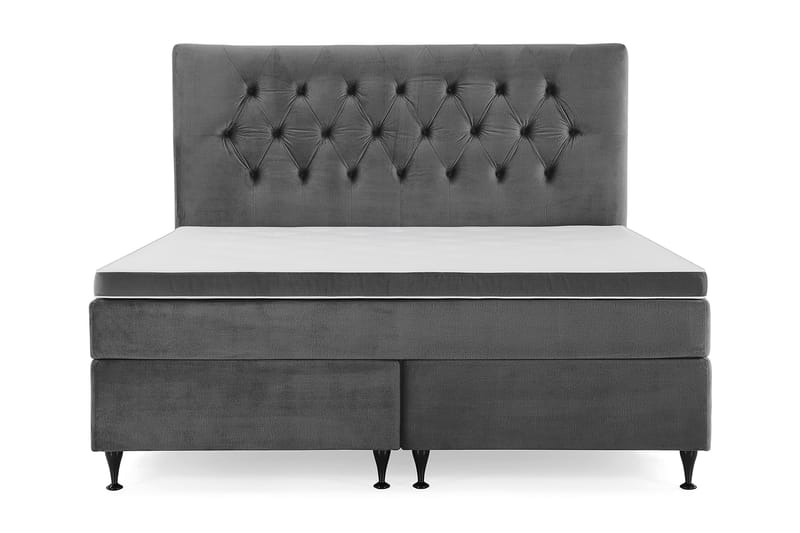 Royal Velvet Komplett Sengepakke 180x200 cm - Mørkegrå Fløyel/Lave Svarte Ben - Møbler - Senger - Kontinentalsenger